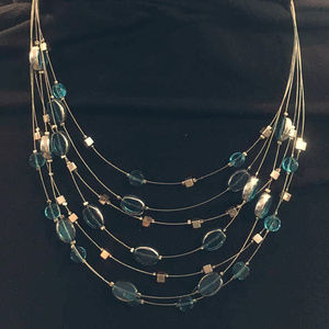 Multi-tiered Light Blue Glass Bead & Silver Neckla